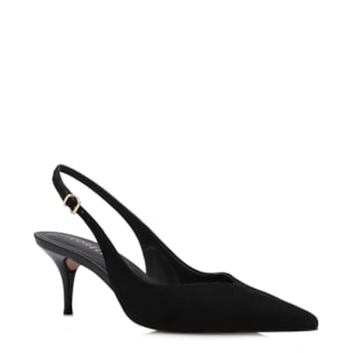 Preto Salto Baixo Fino Couro Nobuck slingback