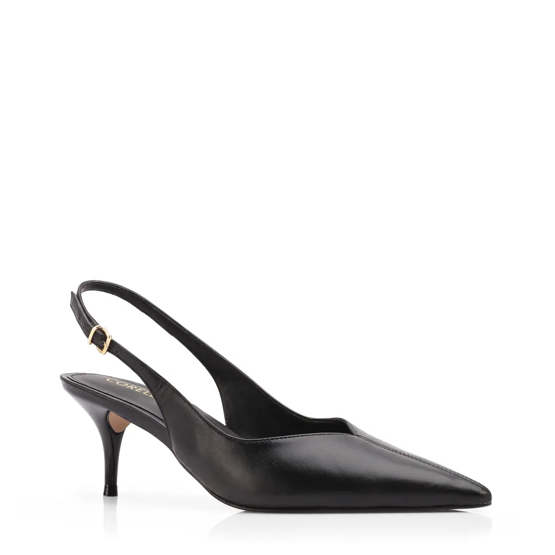 Scarpin Preto Salto Baixo Fino Couro Slingback
