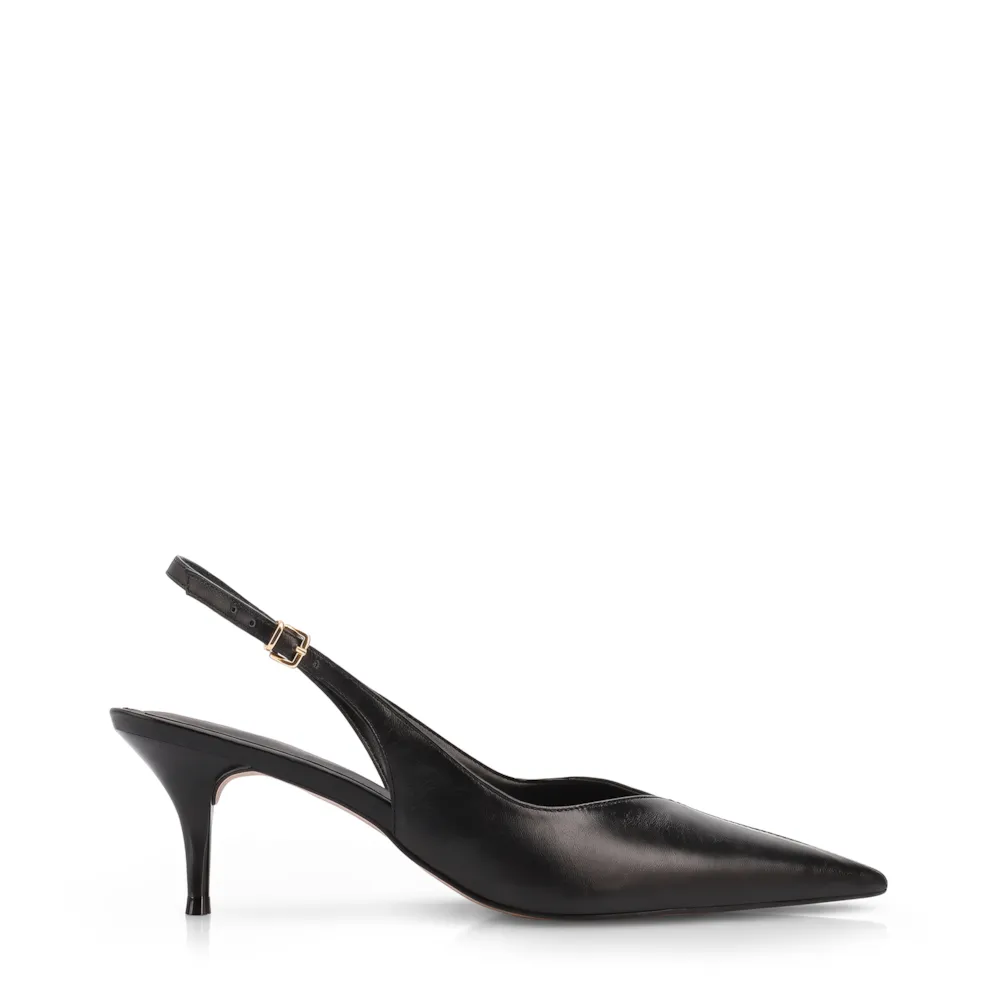Scarpin Preto Salto Baixo Fino Couro Slingback - imagem 2