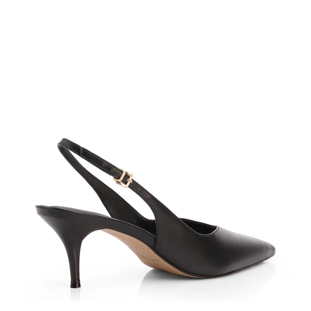 Scarpin Preto Salto Baixo Fino Couro Slingback - imagem 3