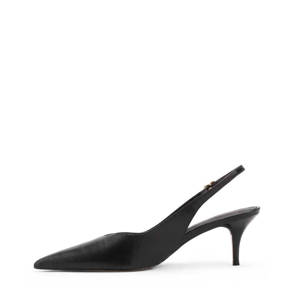 Scarpin Preto Salto Baixo Fino Couro Slingback - imagem 4