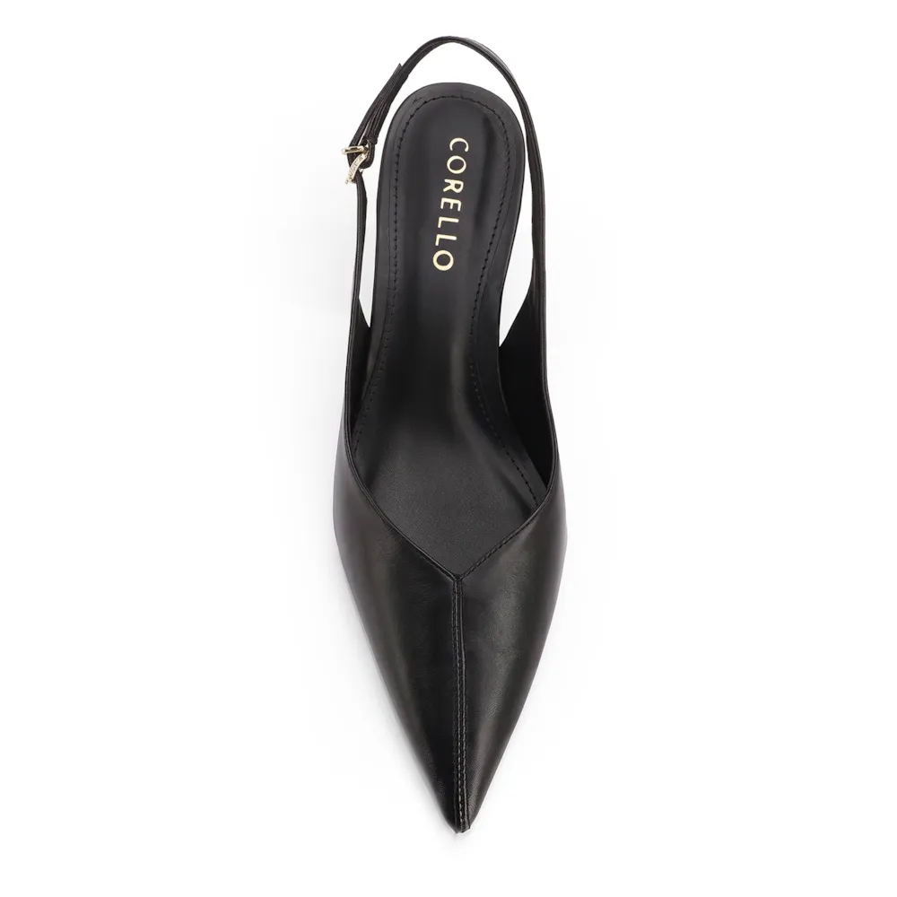 Scarpin Preto Salto Baixo Fino Couro Slingback - imagem 5