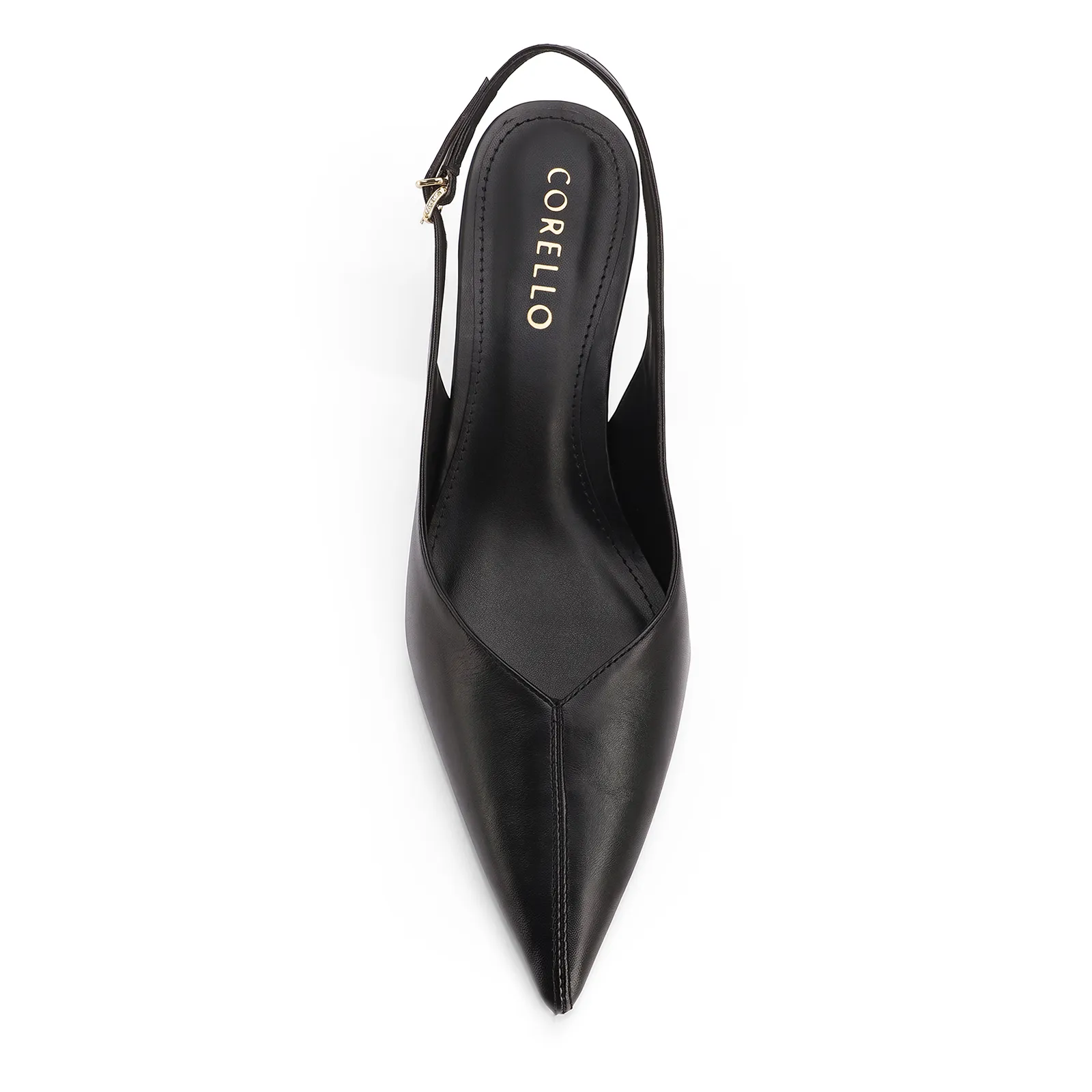 Scarpin Preto Salto Baixo Fino Couro Slingback