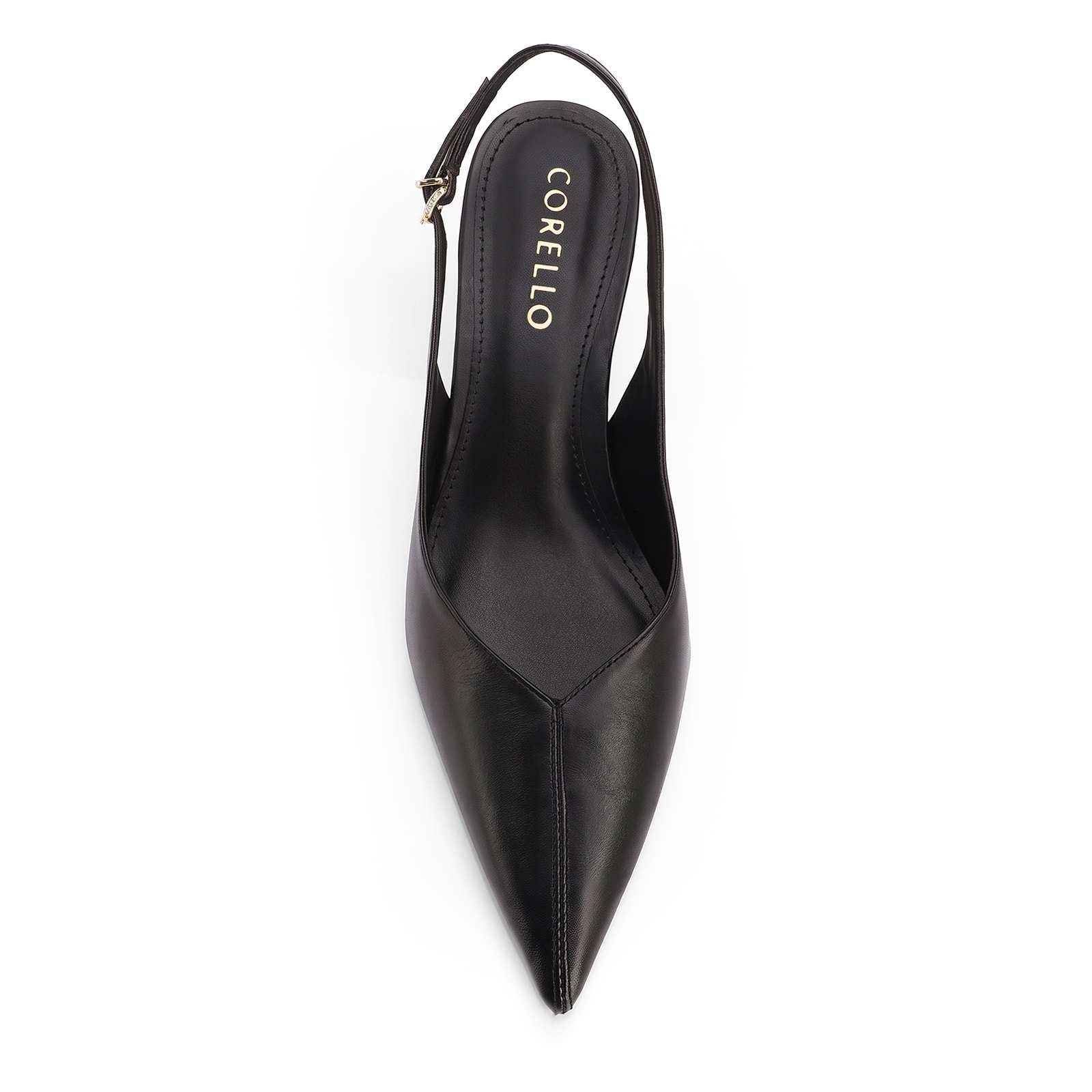 Scarpin Preto Salto Baixo Fino Couro Slingback