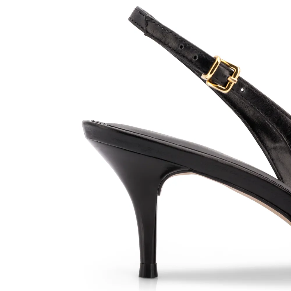 Scarpin Preto Salto Baixo Fino Couro Slingback - imagem 7