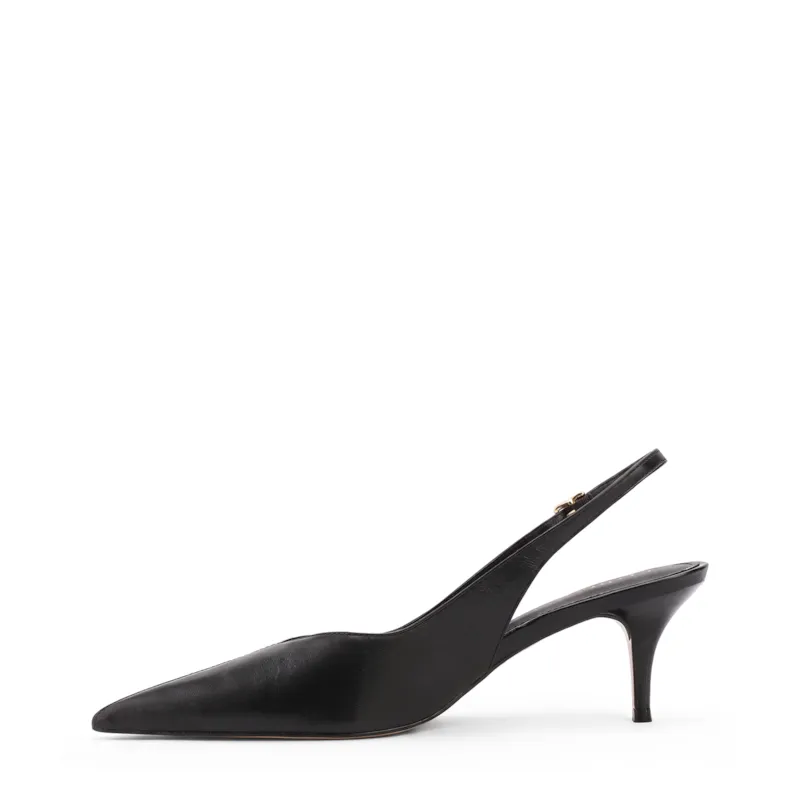 Scarpin Preto Salto Baixo Fino Couro Slingback - foto 4