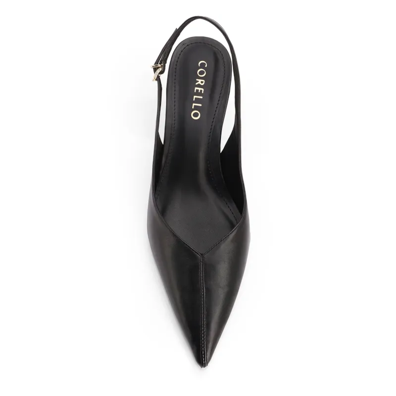 Scarpin Preto Salto Baixo Fino Couro Slingback - foto 5