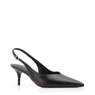 preto Salto Baixo Fino Couro Slingback