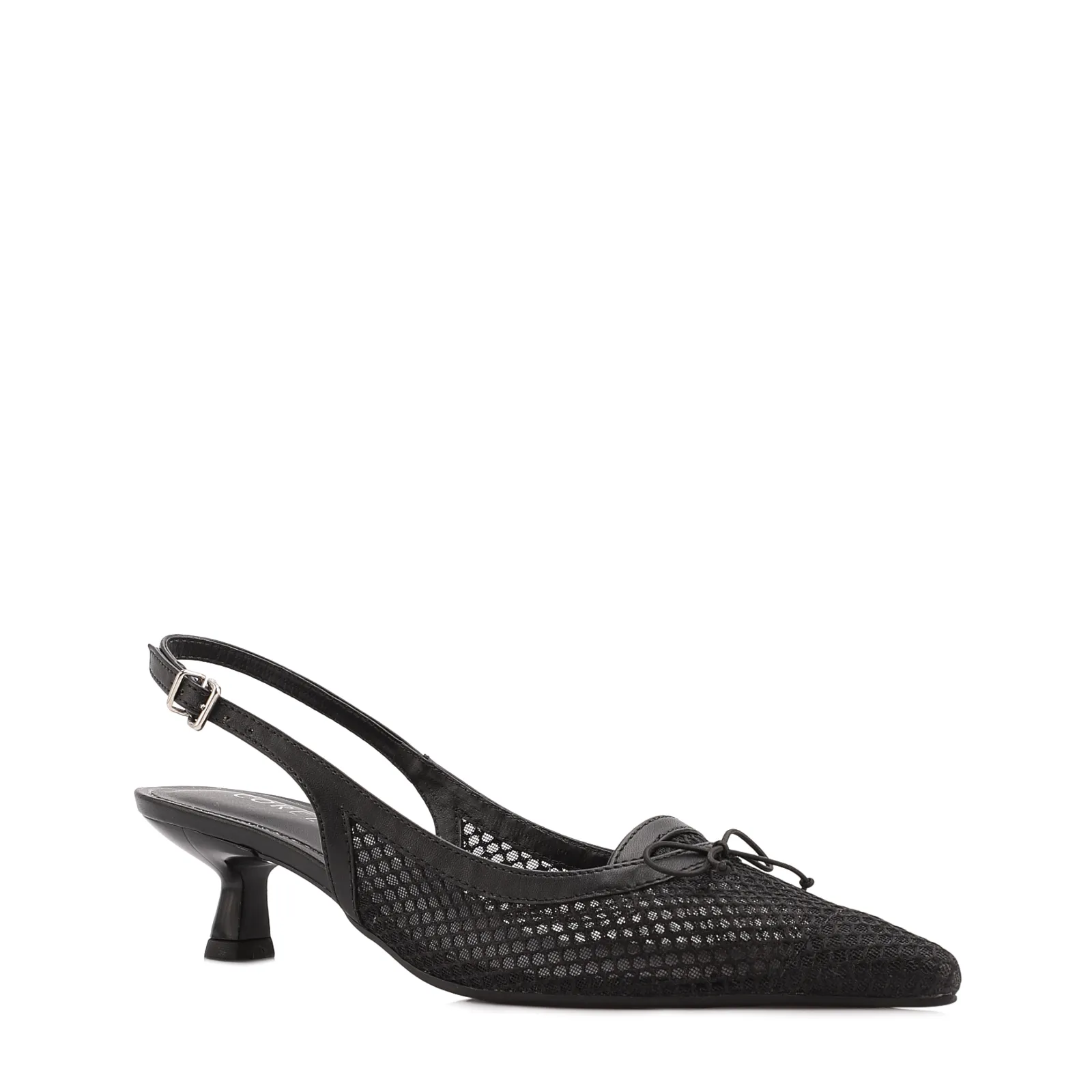 Scarpin Preto Salto Baixo Slingback Tela Alt Laço