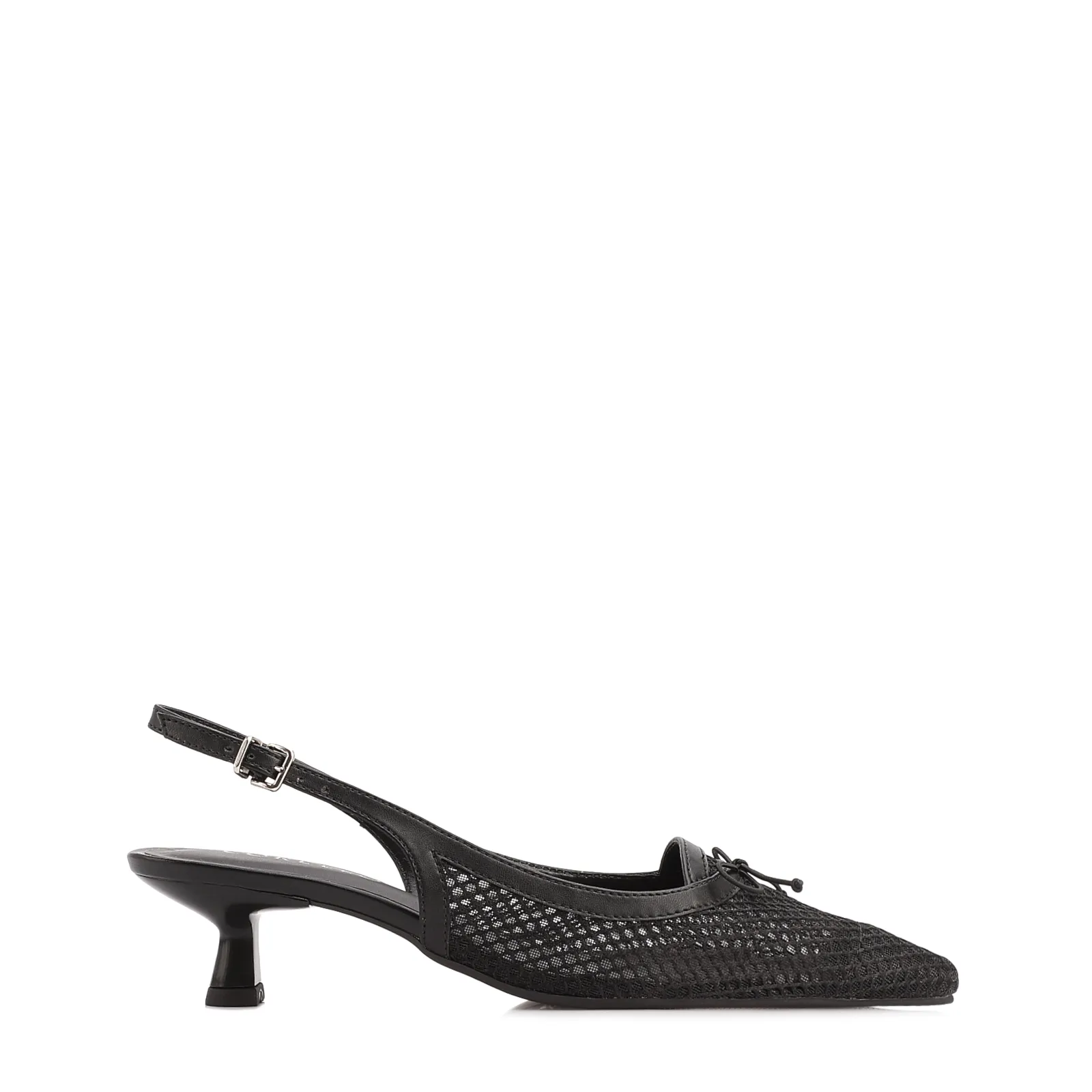 Scarpin Preto Salto Baixo Slingback Tela Alt Laço