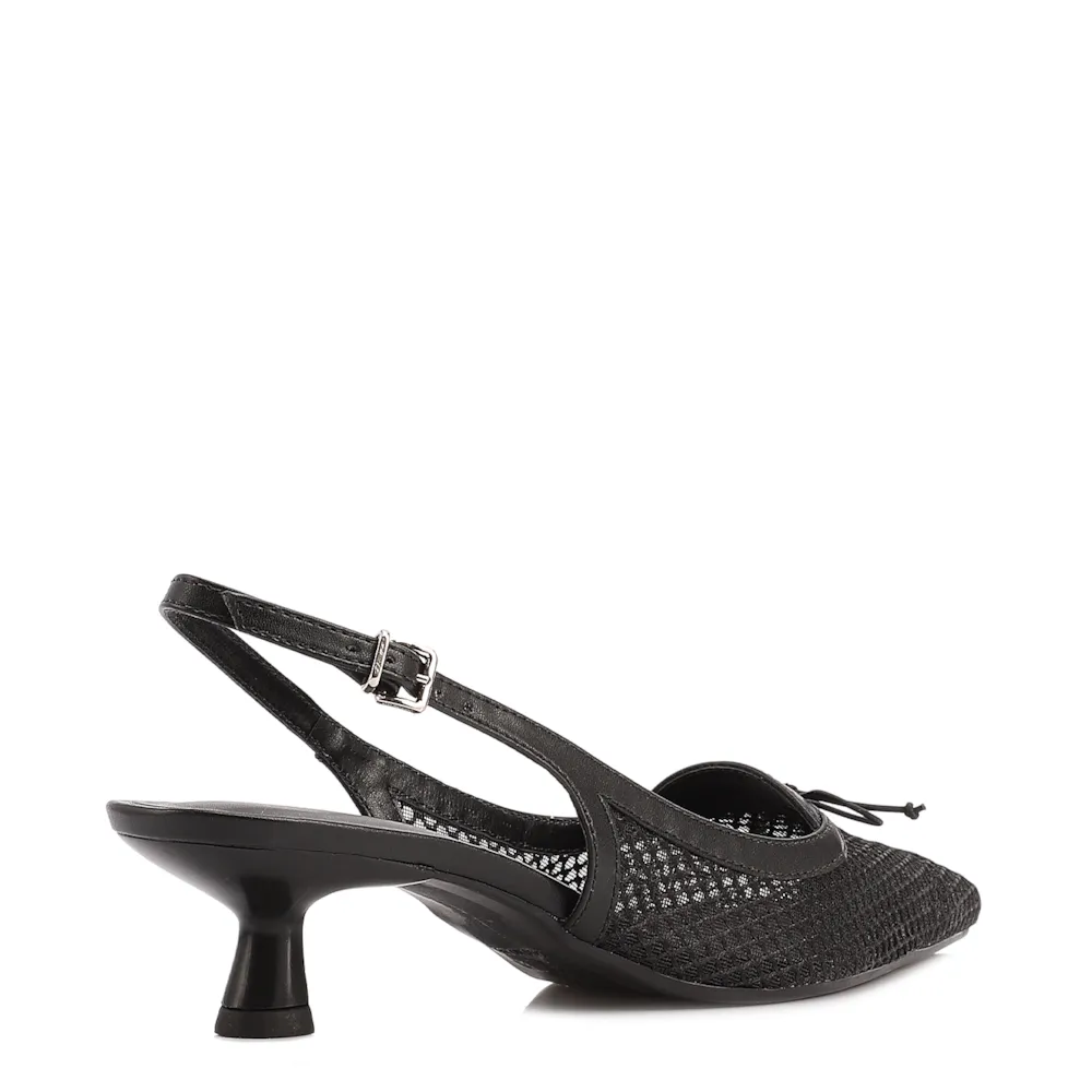 Scarpin Preto Salto Baixo Slingback Tela Alt Laço - imagem 3