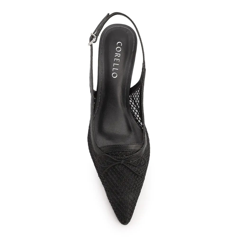 Scarpin Preto Salto Baixo Slingback Tela Alt Laço - imagem 5