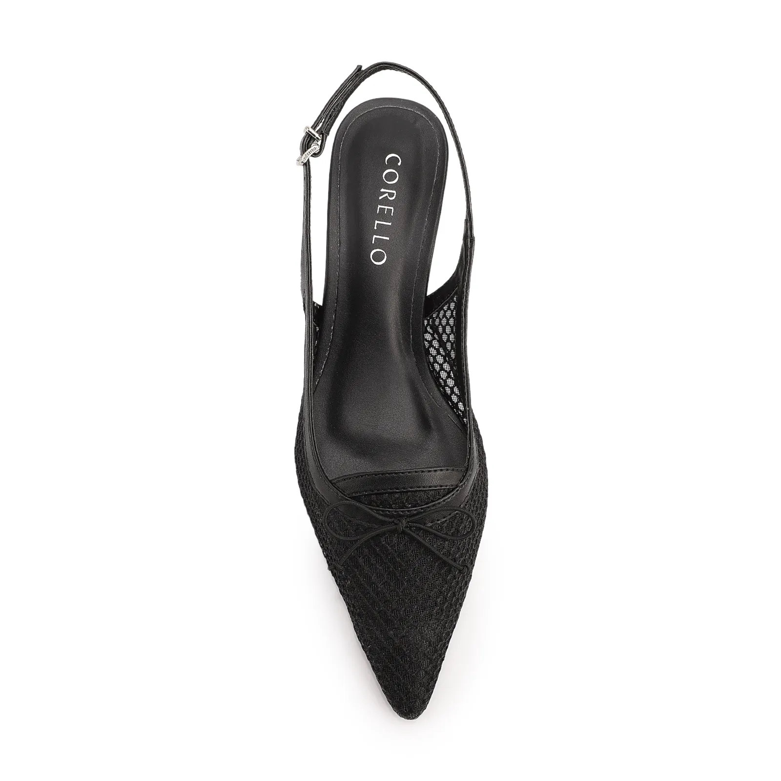 Scarpin Preto Salto Baixo Slingback Tela Alt Laço