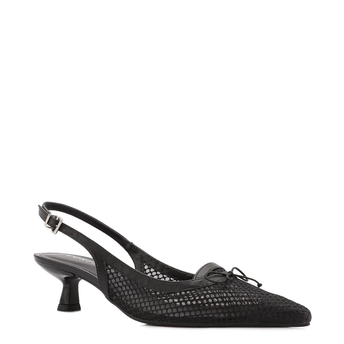 Scarpin Preto Salto Baixo Slingback Tela Alt Laço
