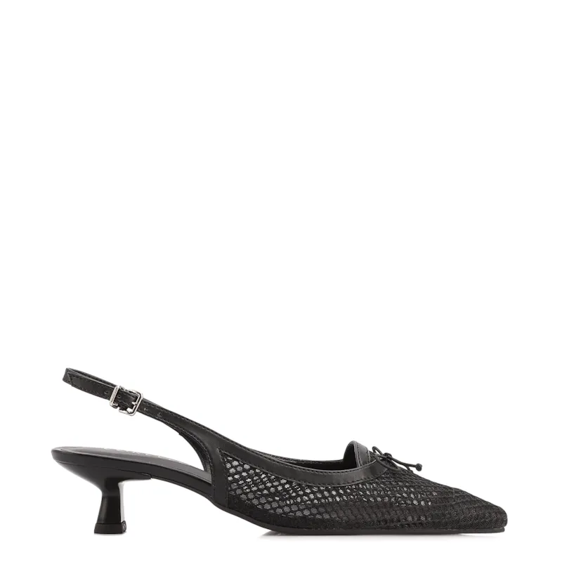 Scarpin Preto Salto Baixo Slingback Tela Alt Laço - foto 2