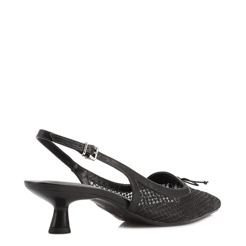Scarpin Preto Salto Baixo Slingback Tela Alt Laço - foto 3