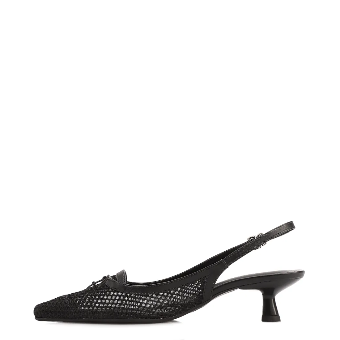 Scarpin Preto Salto Baixo Slingback Tela Alt Laço - foto 4