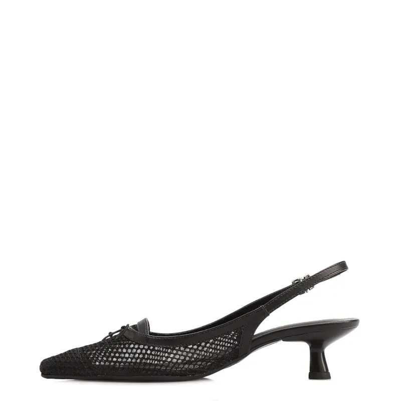 Scarpin Preto Salto Baixo Slingback Tela Alt Laço - foto 4