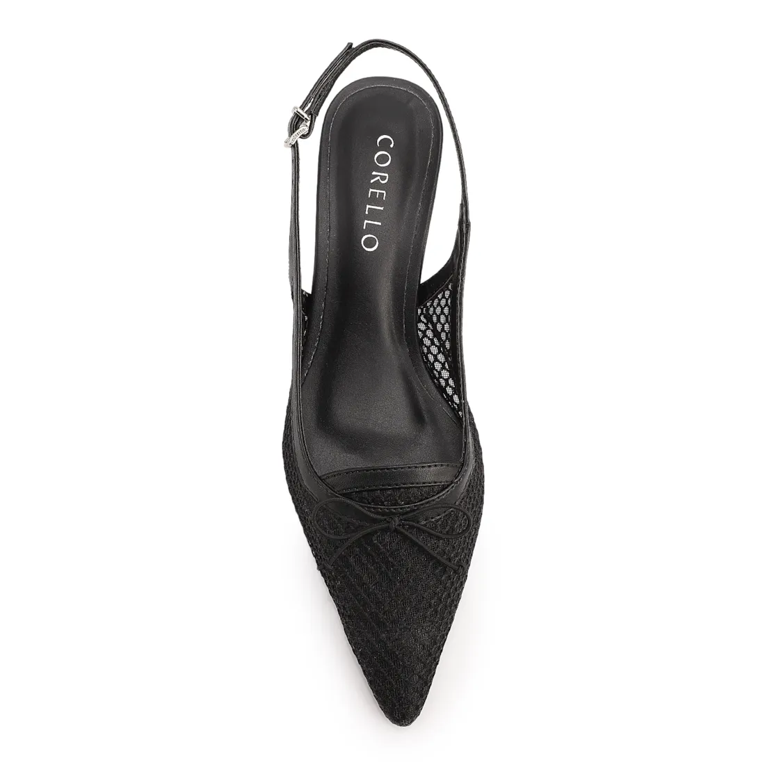 Scarpin Preto Salto Baixo Slingback Tela Alt Laço - foto 5
