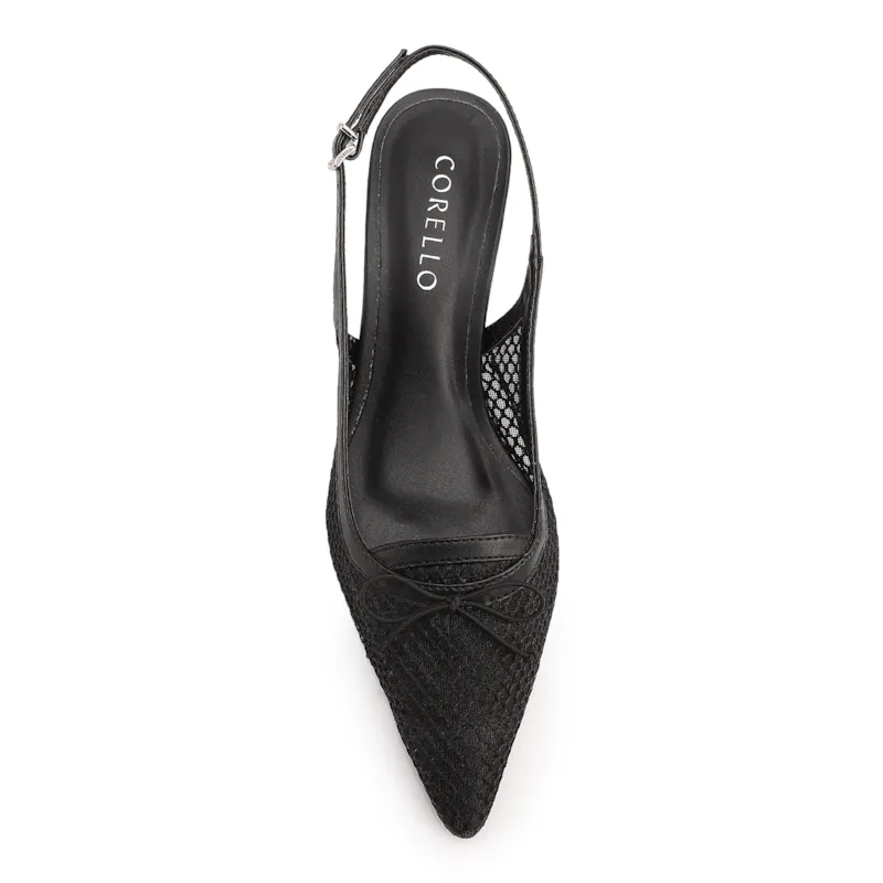 Scarpin Preto Salto Baixo Slingback Tela Alt Laço - foto 5