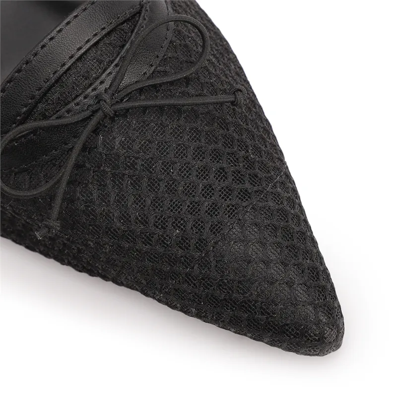 Scarpin Preto Salto Baixo Slingback Tela Alt Laço - foto 6