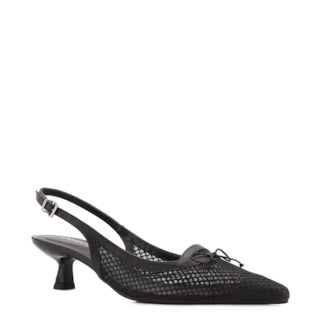 Preto Salto Baixo Slingback Tela Alt Laço