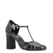 Scarpin Preto Salto Bloco Alto Couro Tira Central - imagem 1
