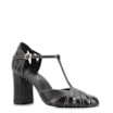 Scarpin Preto Salto Bloco Alto Couro Tira Central - imagem 1
