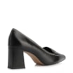Scarpin Preto Salto Bloco Médio Couro Antique Bico Fino Pesponto - imagem 3
