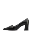 Scarpin Preto Salto Bloco Médio Couro Antique Bico Fino Pesponto - imagem 4