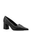 Scarpin Preto Salto Bloco Médio Couro Antique Bico Fino Pesponto - imagem 1