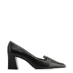 Scarpin Preto Salto Bloco Médio Couro Antique Bico Fino Pesponto - imagem 2