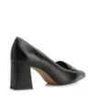 Scarpin Preto Salto Bloco Médio Couro Antique Bico Fino Pesponto - imagem 3