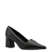 Scarpin Preto Salto Bloco Médio Couro Antique Bico Fino Pesponto - imagem 1