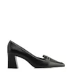 Scarpin Preto Salto Bloco Médio Couro Antique Bico Fino Pesponto - imagem 2