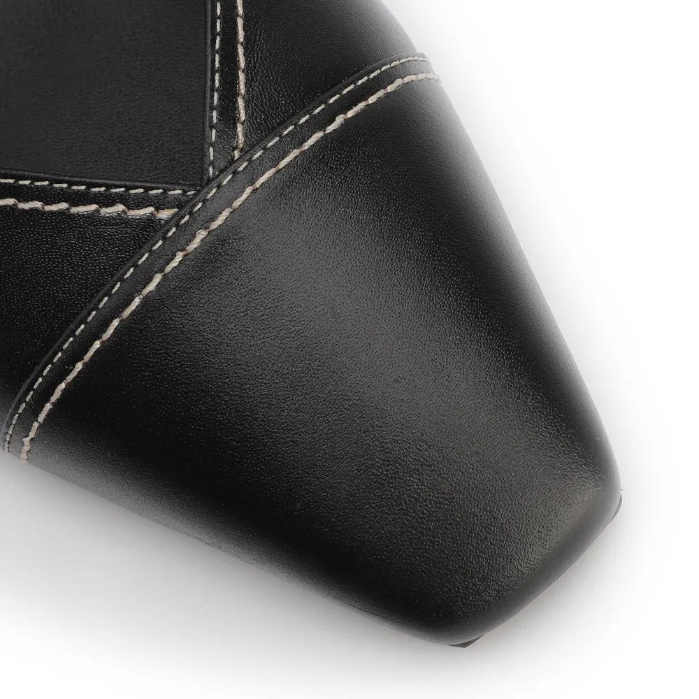 Scarpin Preto Salto Bloco Médio Couro Pesponto Slingback - imagem 6