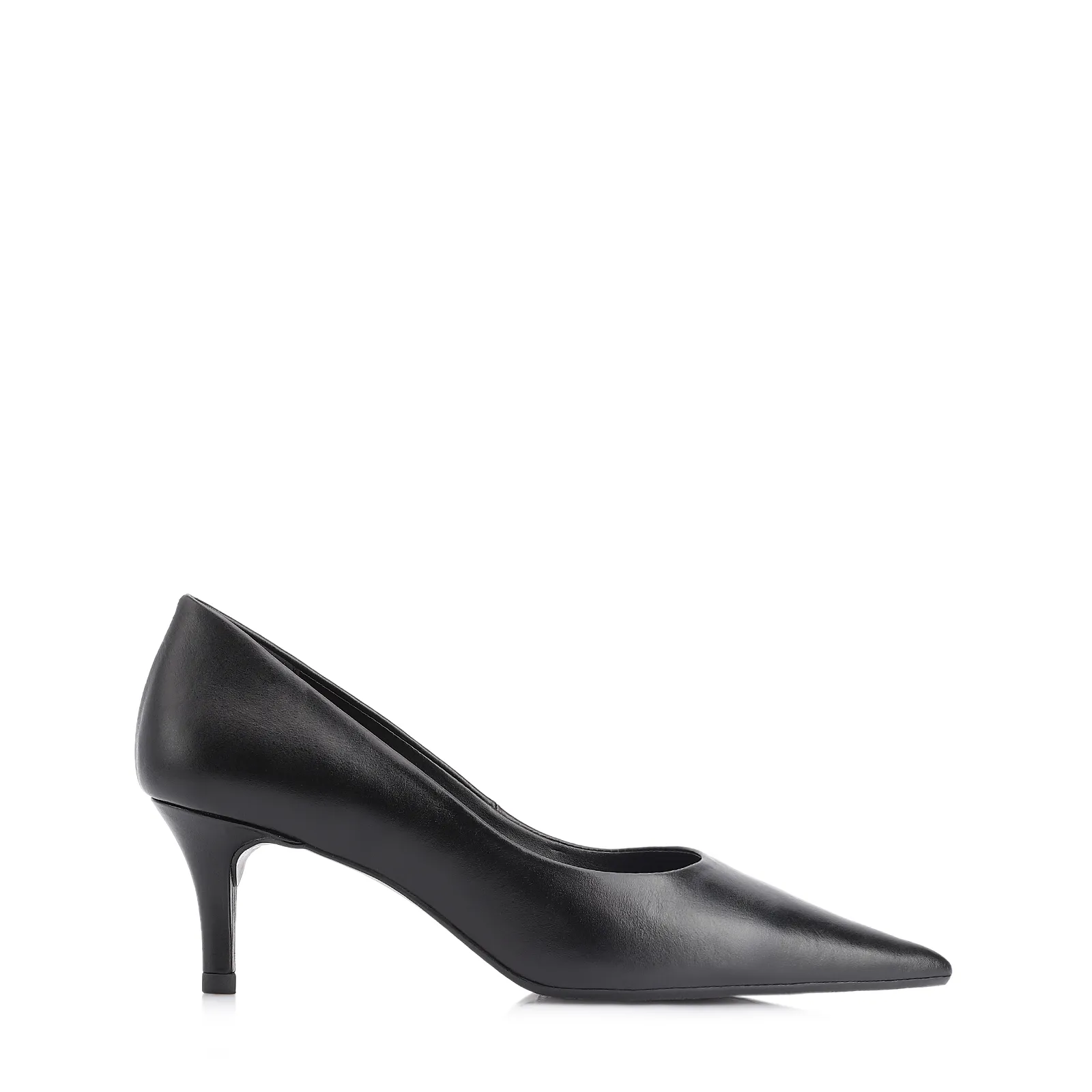 Scarpin Preto Salto Fino Baixo Couro Classic