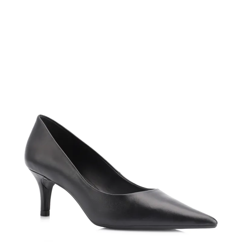 Scarpin Preto Salto Fino Baixo Couro Classic - foto 4