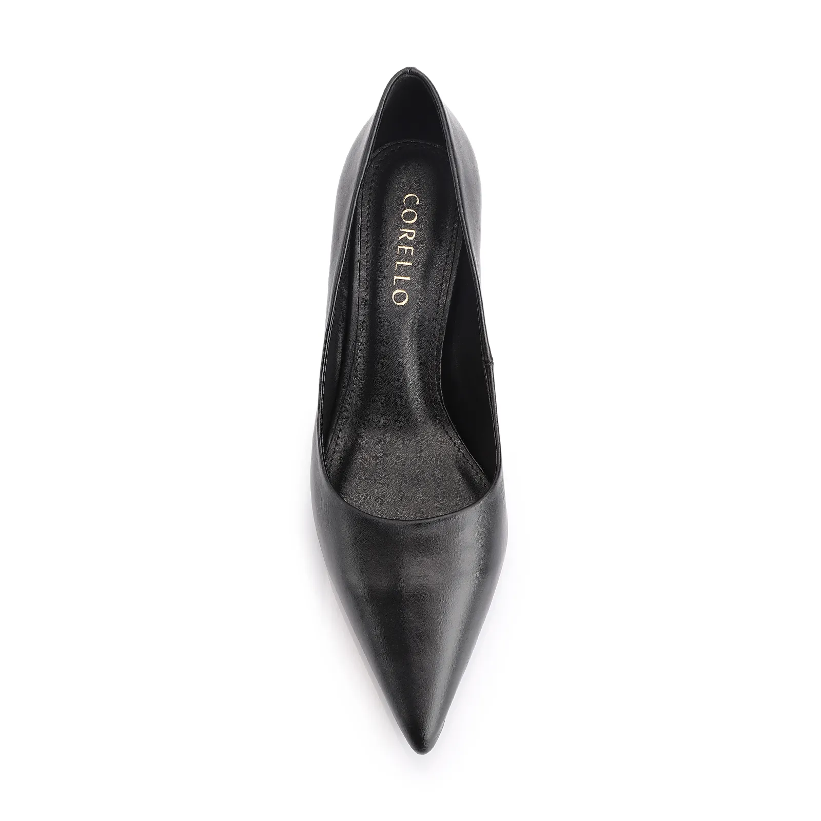 Scarpin Preto Salto Fino Baixo Couro Classic