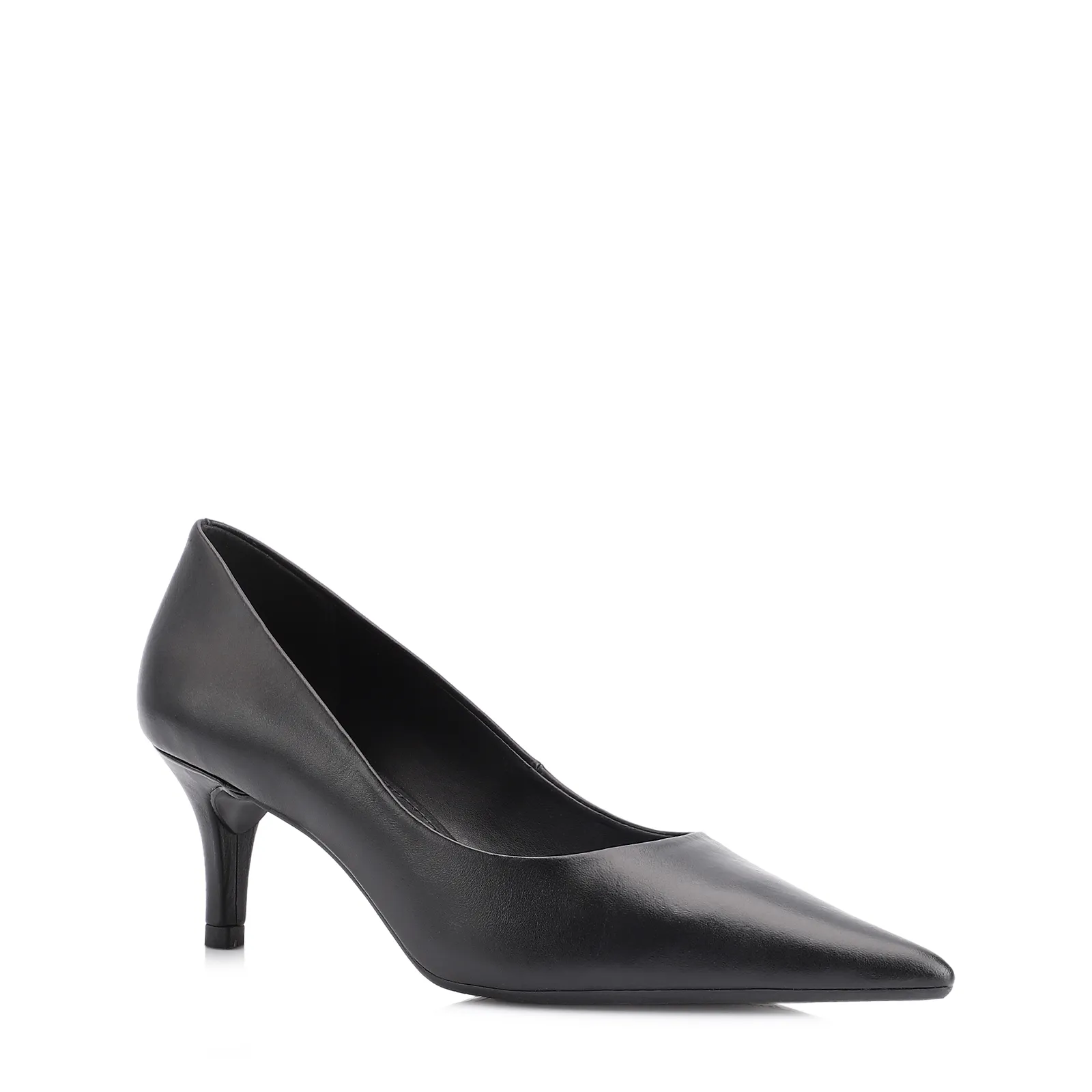 Scarpin Preto Salto Fino Baixo Couro Classic