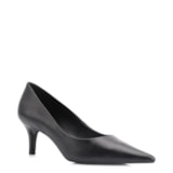 Scarpin Preto Salto Fino Baixo Couro Classic