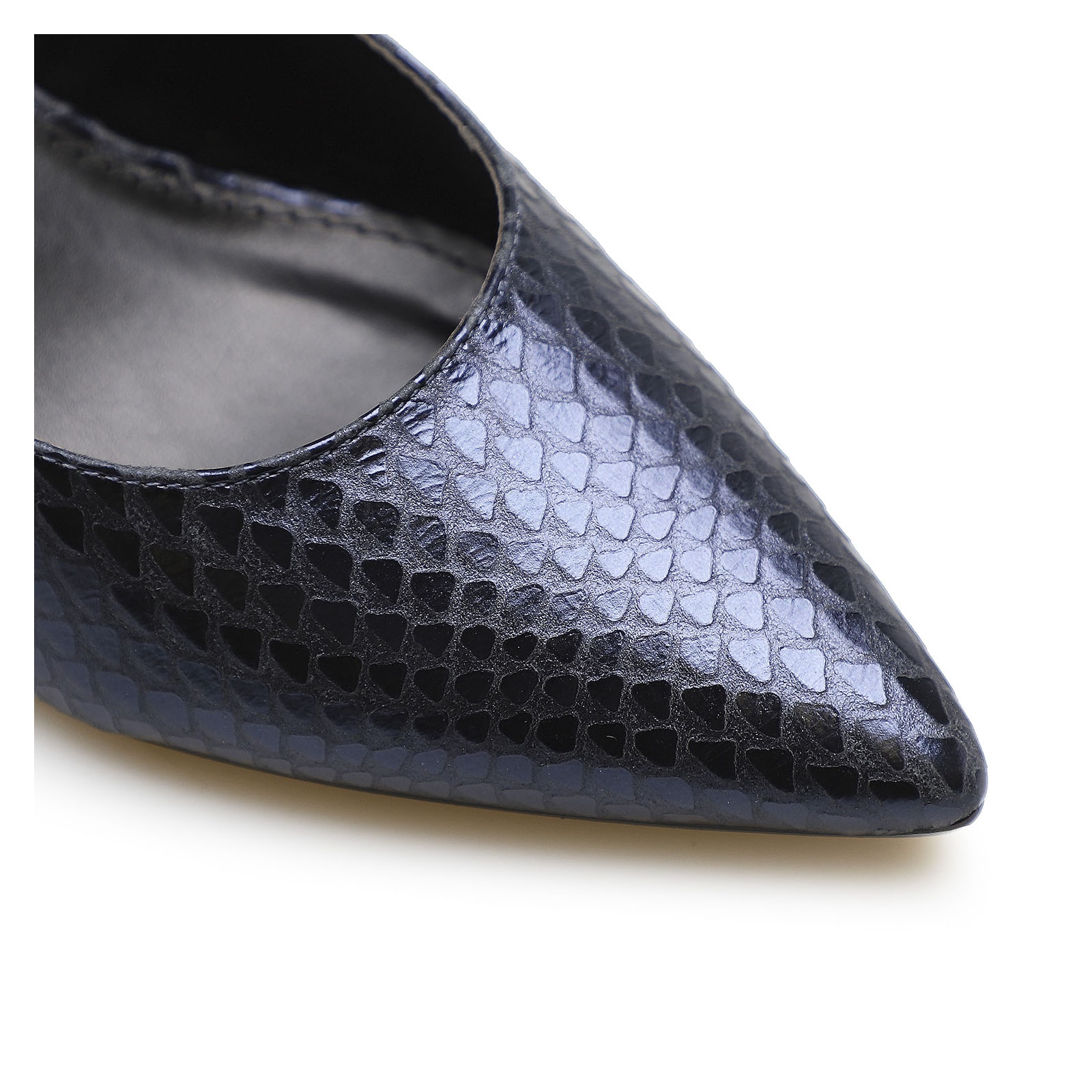 Scarpin Pump Cristal Couro Python Metálico Azul