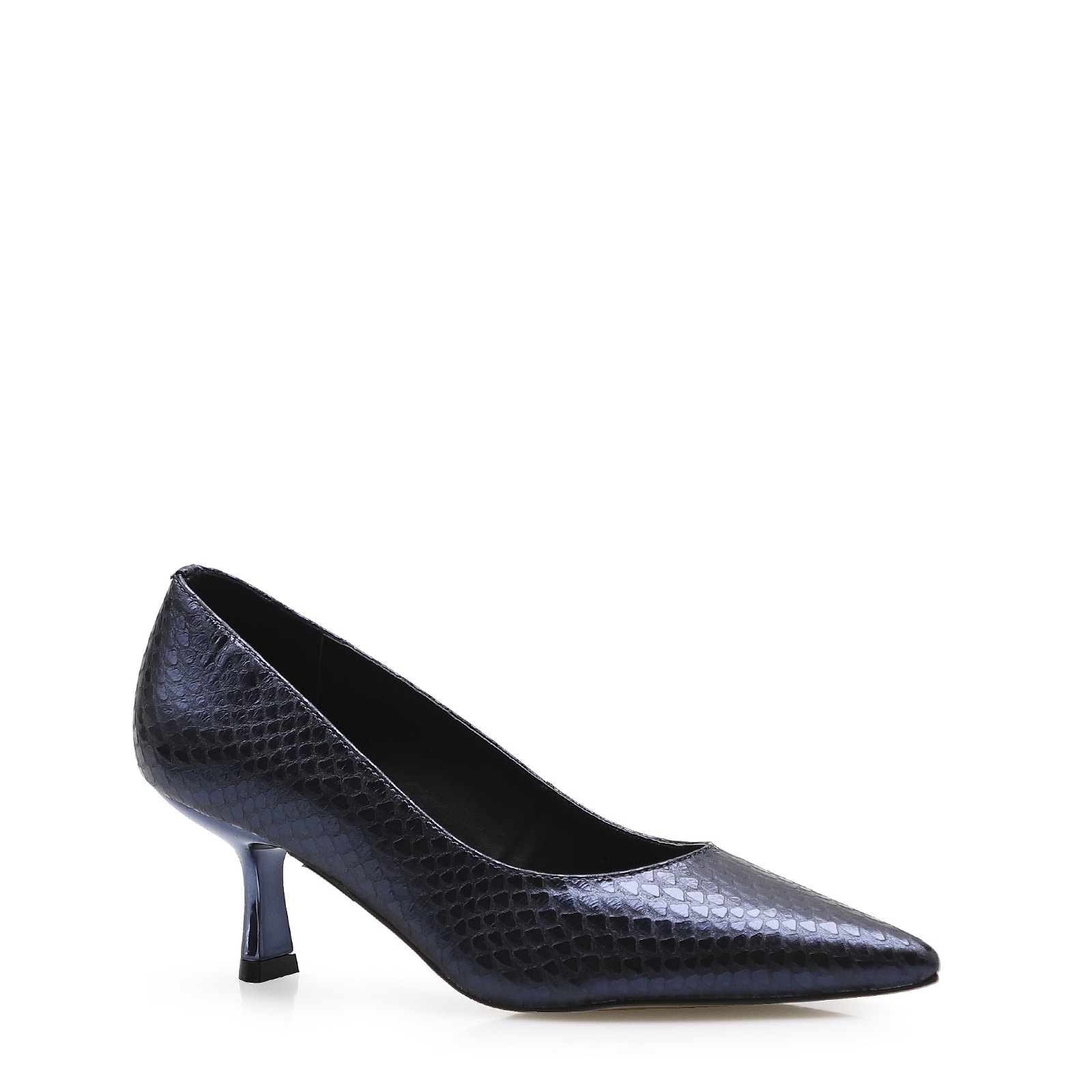 Scarpin Pump Cristal Couro Python Metálico Azul