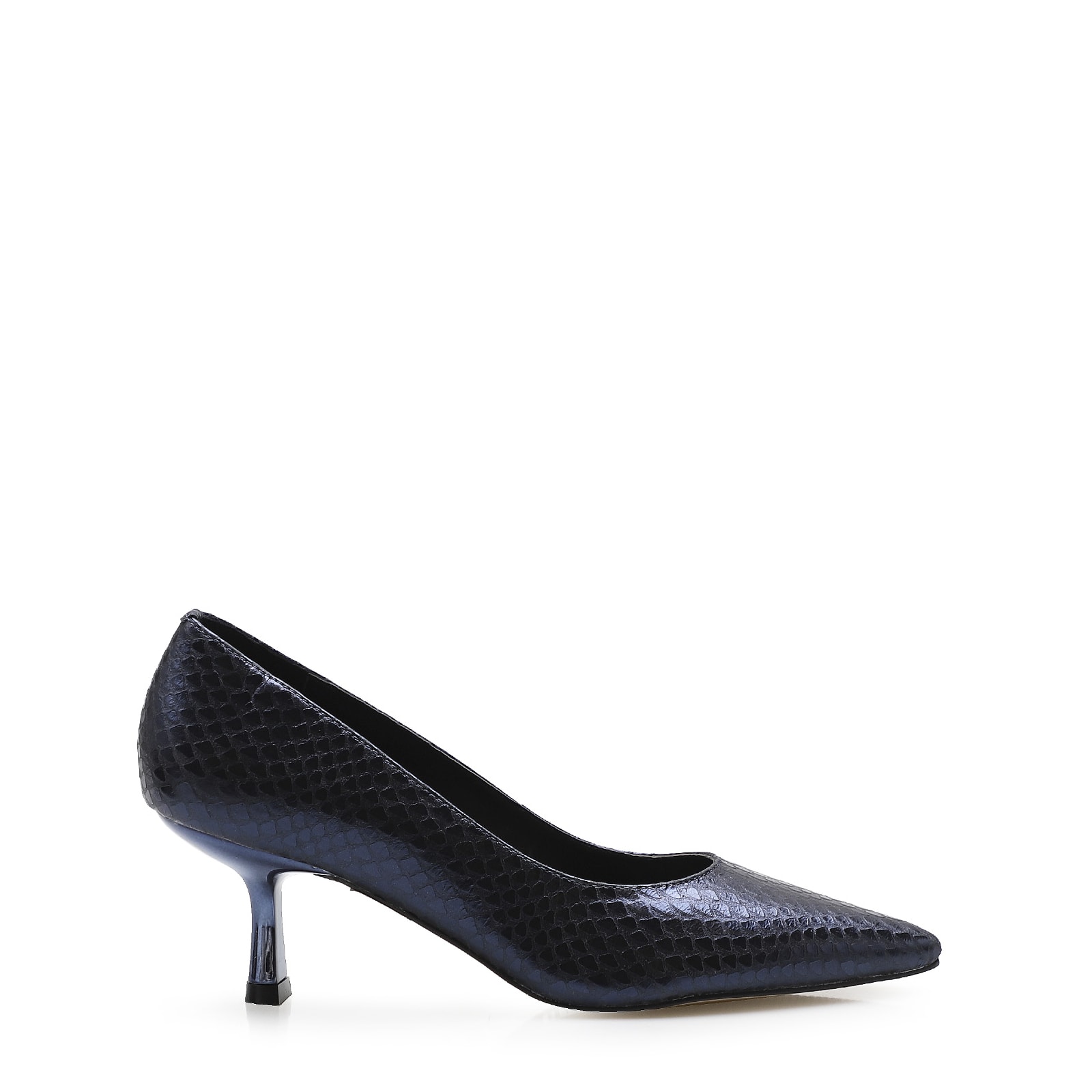 Scarpin Pump Cristal Couro Python Metálico Azul