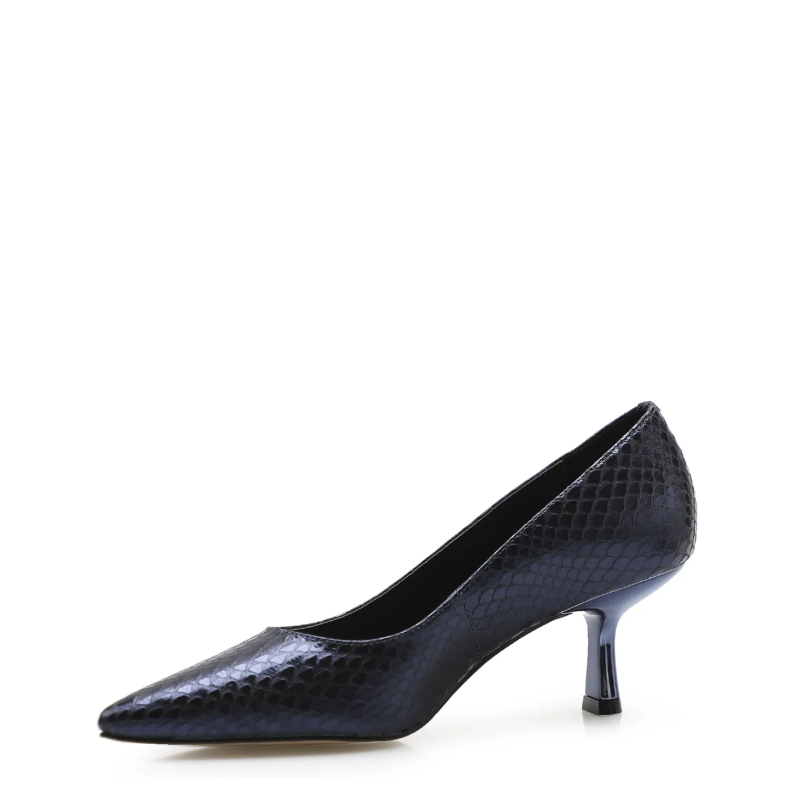Scarpin Pump Cristal Couro Python Metálico Azul