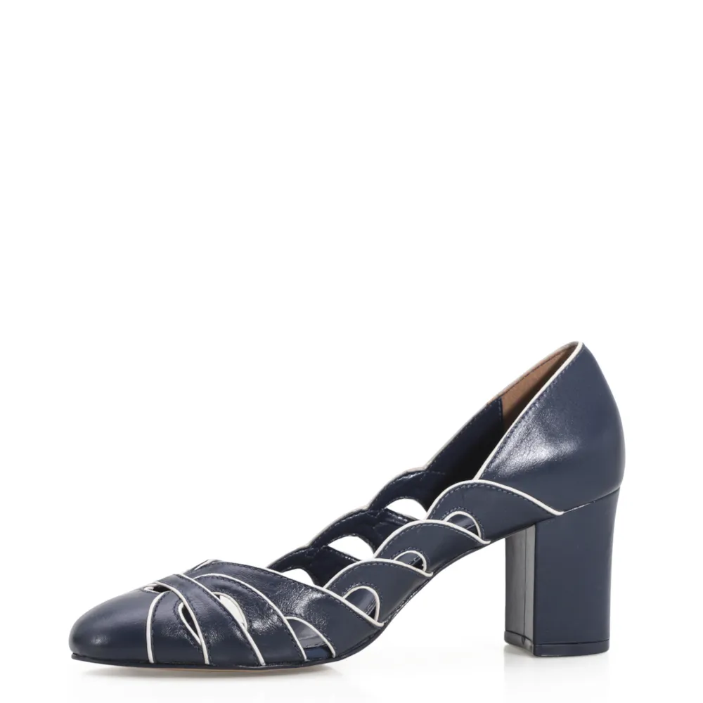 Scarpin Recortes Couro Azul/Off White - imagem 4