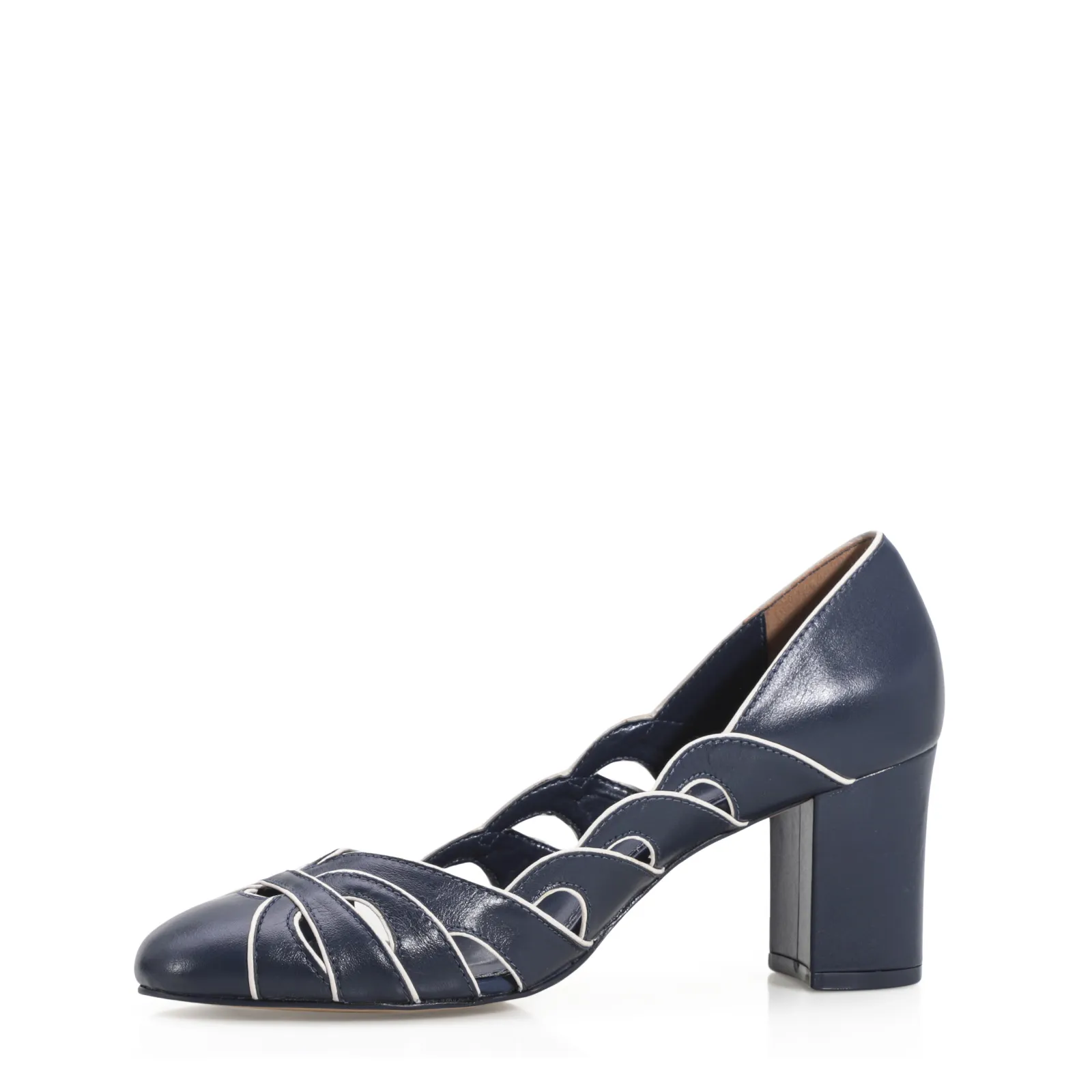 Scarpin Recortes Couro Azul/Off White