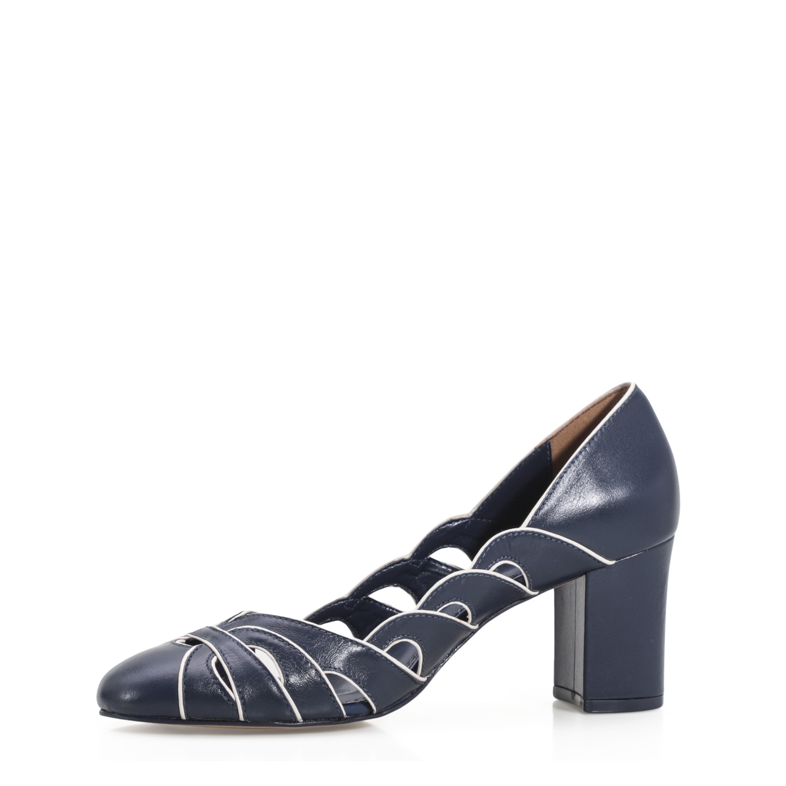 Scarpin Recortes Couro Azul/Off White