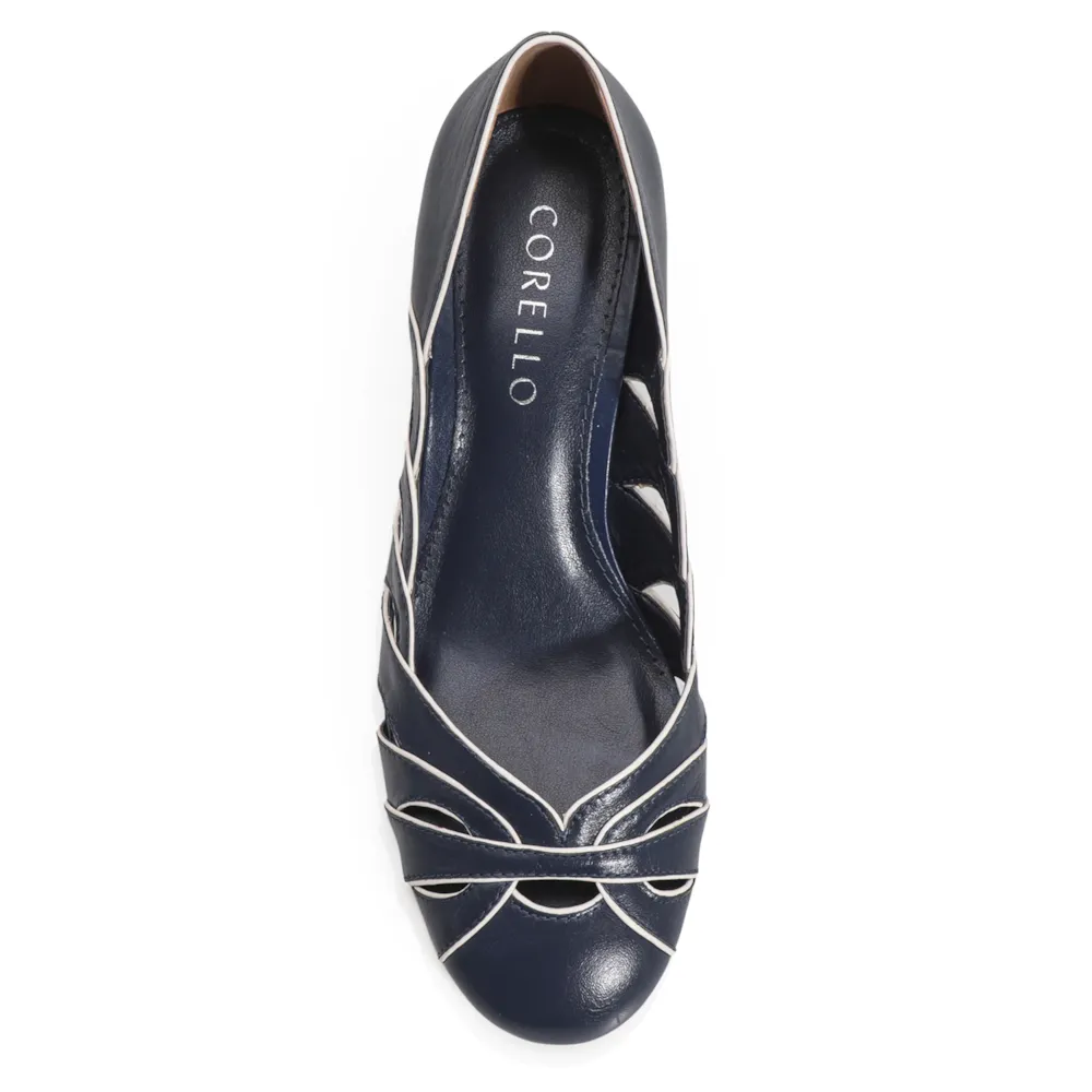 Scarpin Recortes Couro Azul/Off White - imagem 5