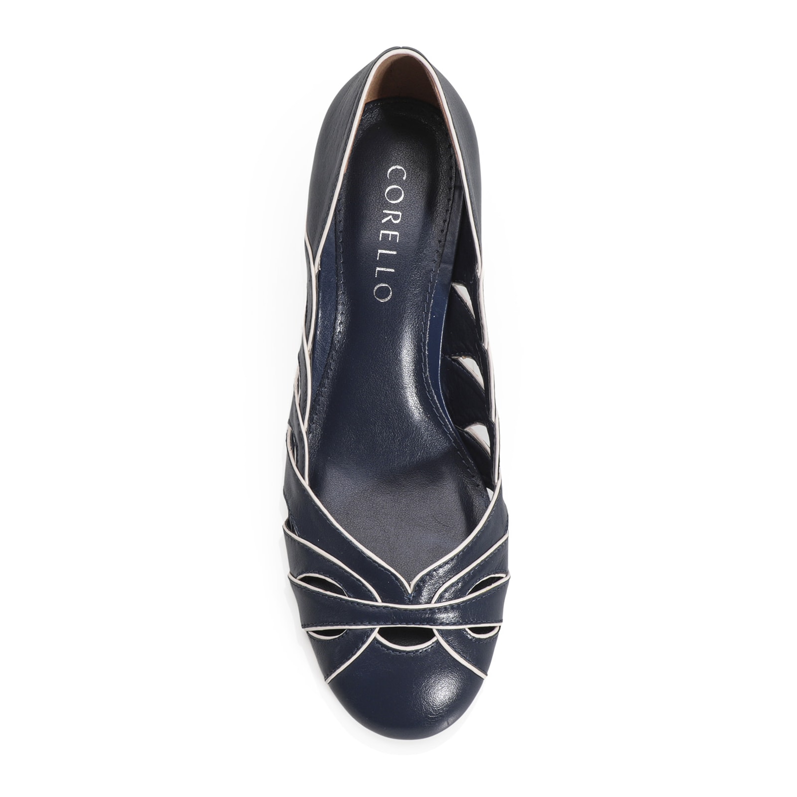 Scarpin Recortes Couro Azul/Off White